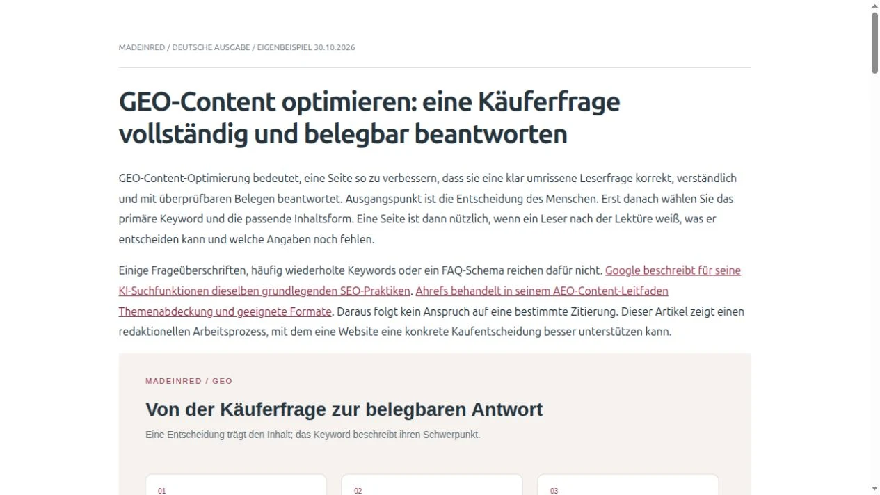 Gespeicherter Artikel · Tatsächlicher Textanfang