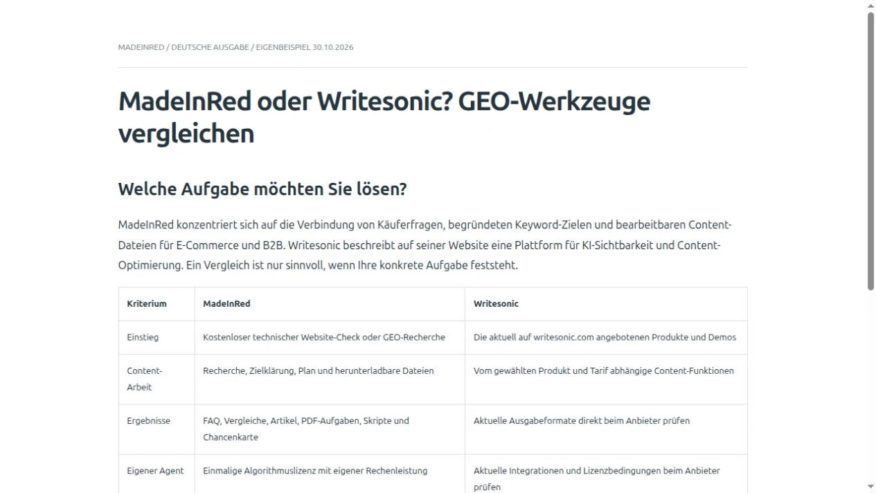 Gespeicherter Vergleich · Tatsächlicher Textanfang