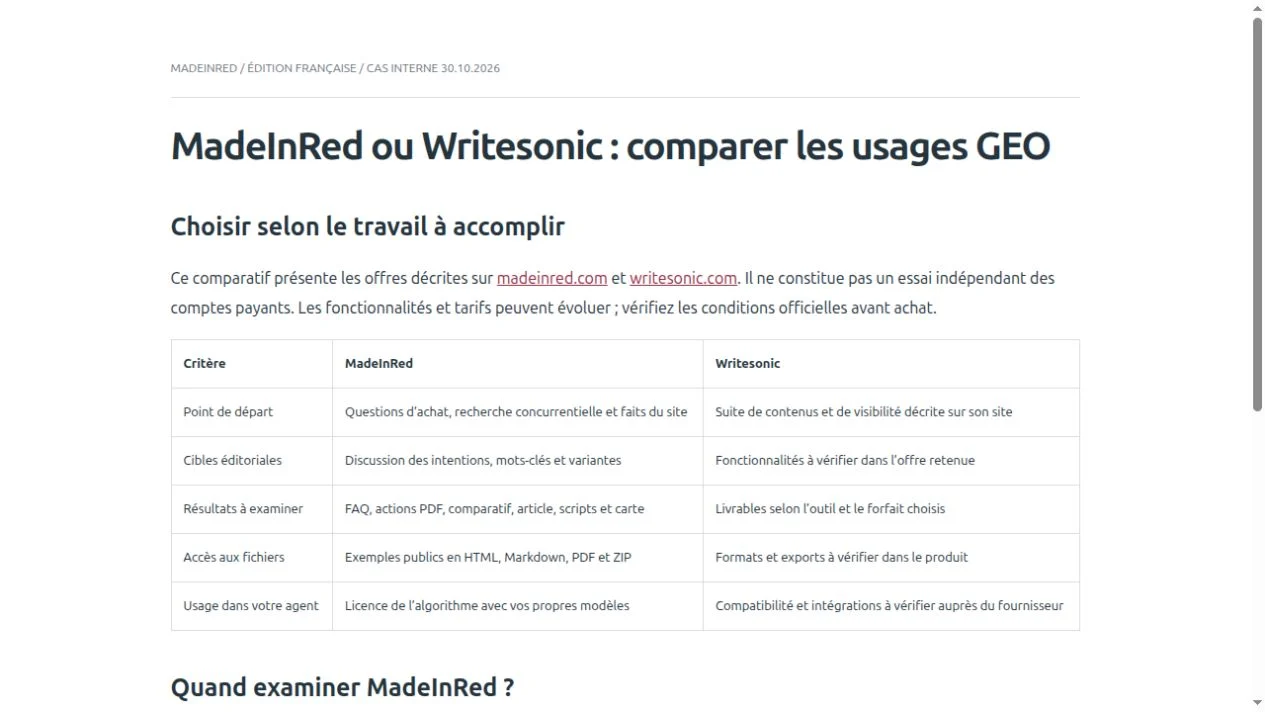 Comparatif enregistré · Extrait d’ouverture