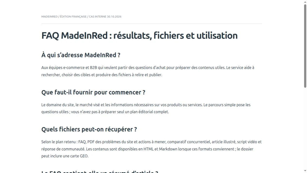 Extrait réel de la FAQ MadeInRed