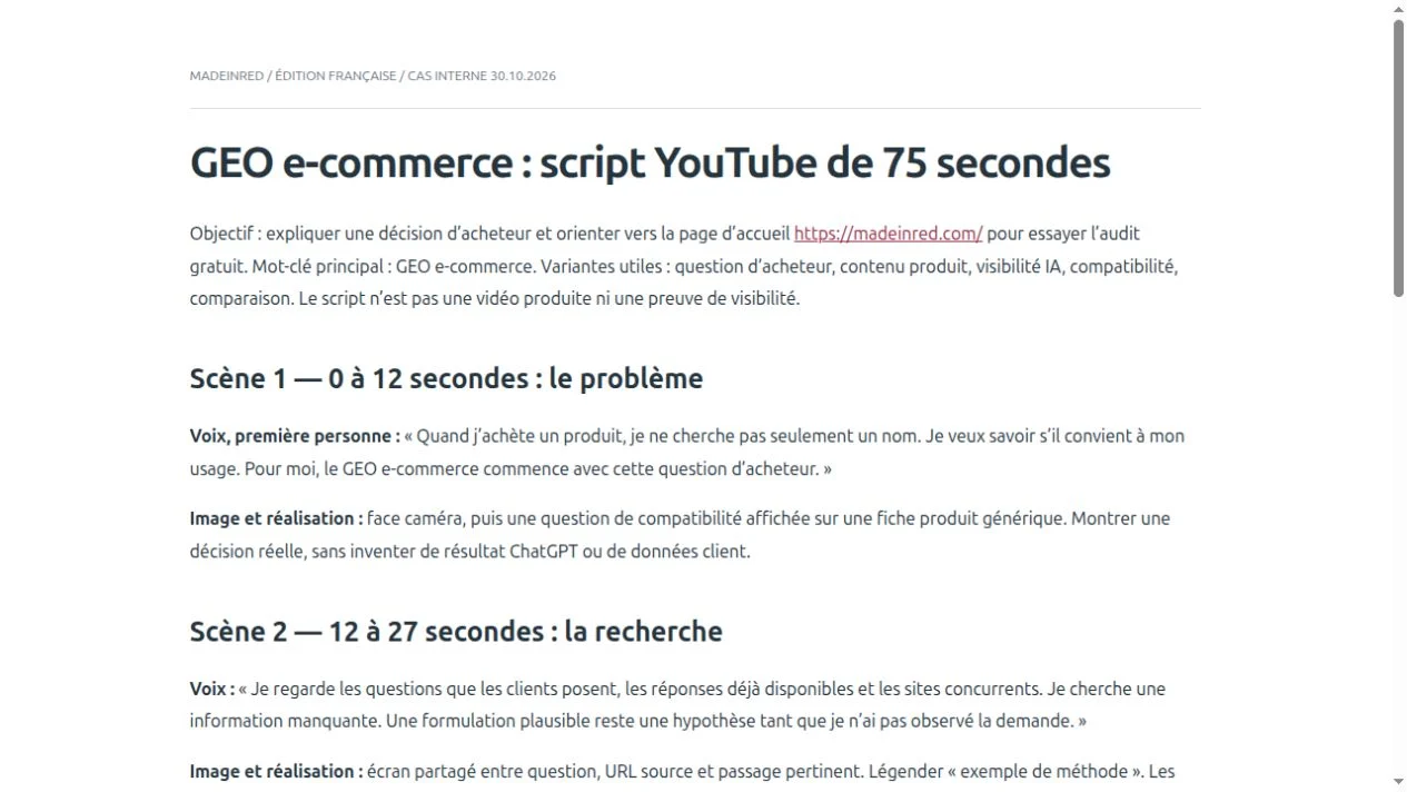 Script de production réel · La vidéo terminée n’est pas incluse